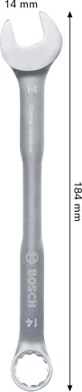 Kunci kombinasi Bosch 14 mm krom vanadium.